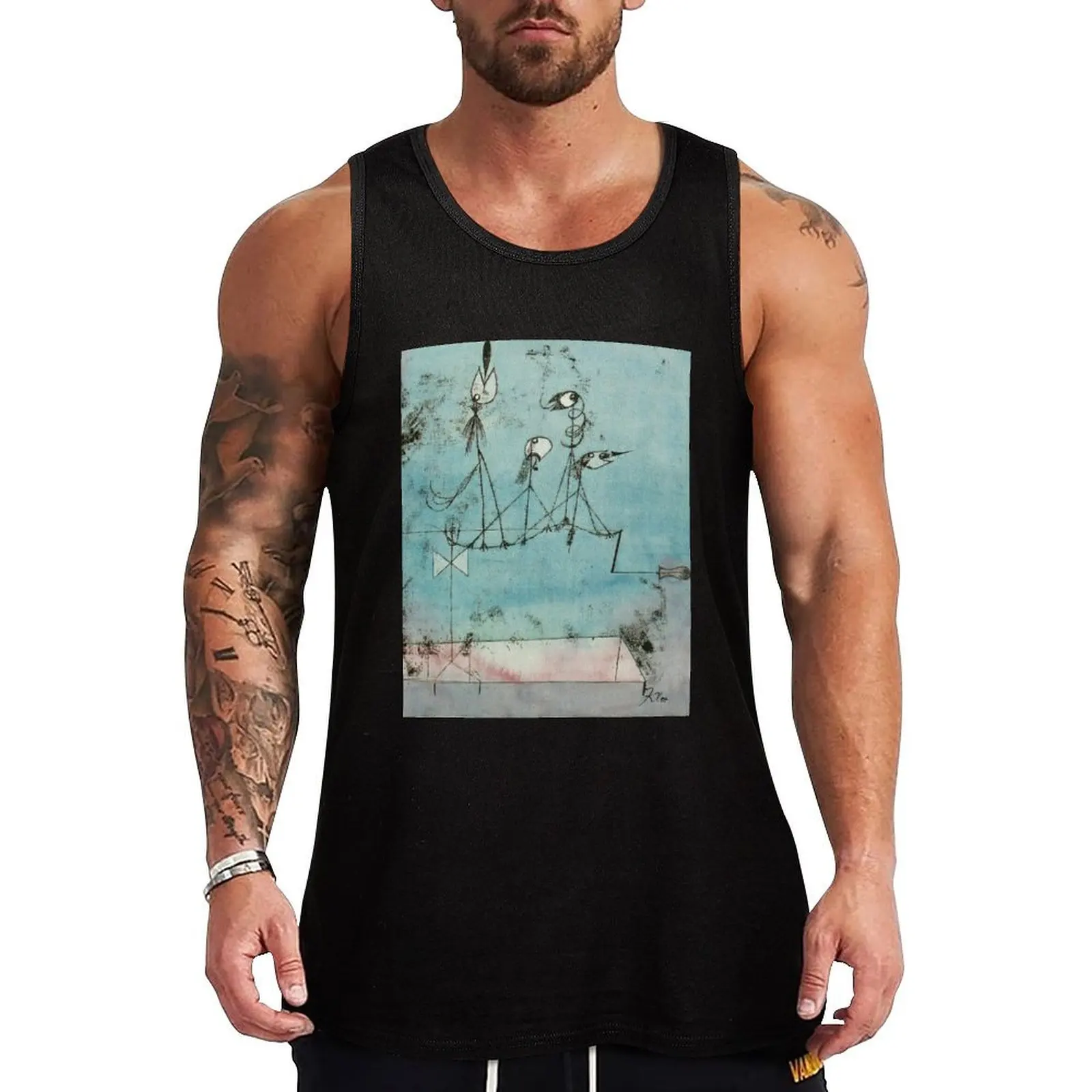 Twittering Machine w/ Signature |Paul Klee Twitter-inspired Tank Top gym shirt man Working vest Japanese t-shirt tops