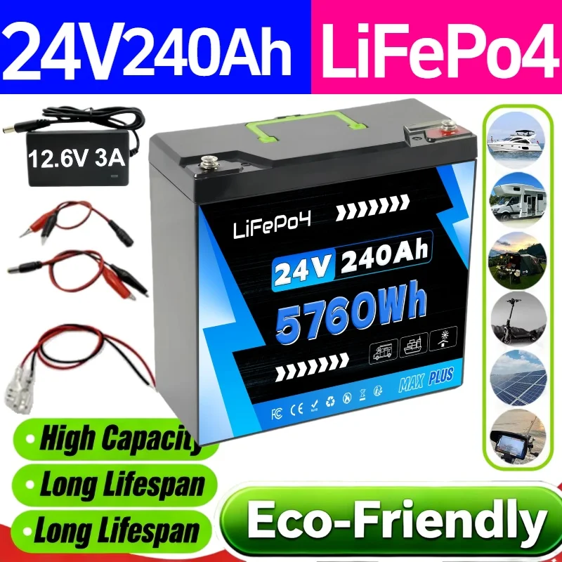 

24V 240Ah LiFePO4 Battery Built-in Smart BMS, 8000+ Cycles,☀️Suitable for Solar Panels, Camper Vans, Marine Crafts, Overlanding