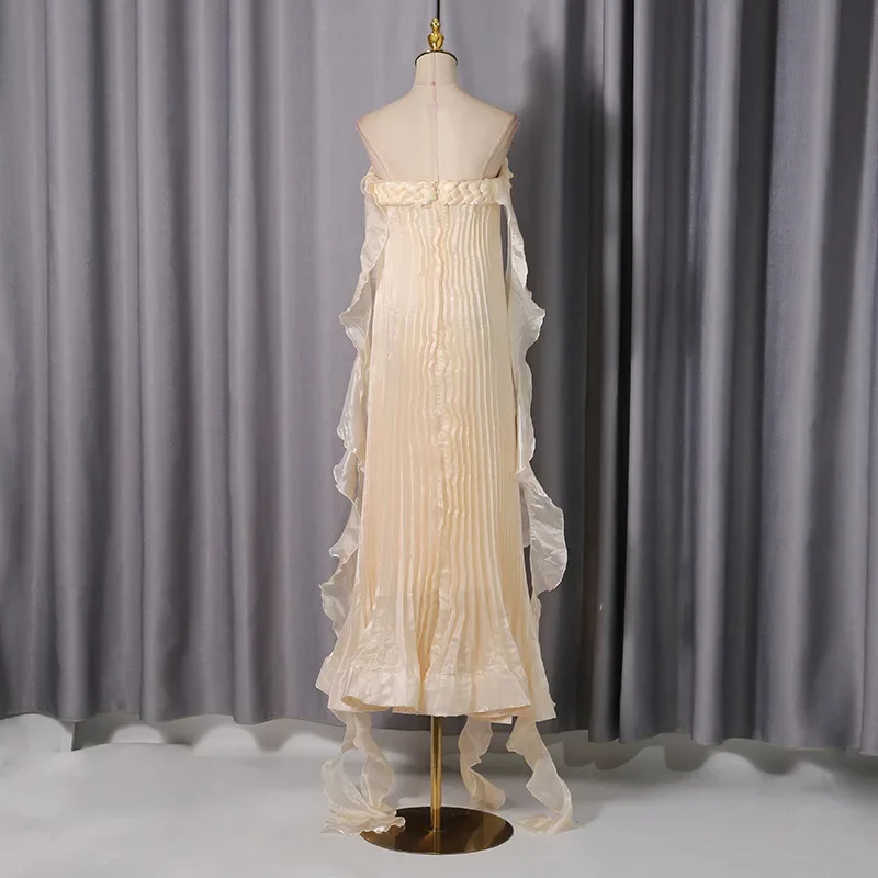 Vestido Vintage Sem Mangas em Algodão Trançado, Solto, com Babados em Camadas, Maxi Gown para Gala Noturna, Festa de Aniversário ou Férias na Praia