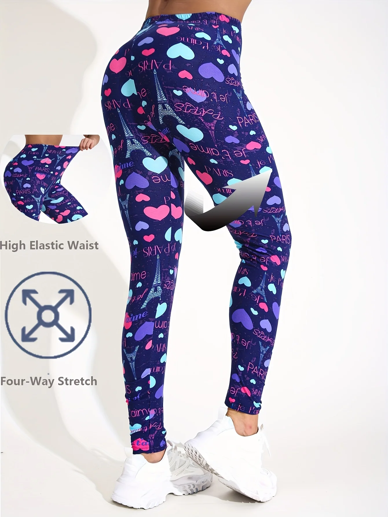 Women Fleece Lined Leggings Pink White Butterfly Print Stretch Slim Warm Casual Long Pants