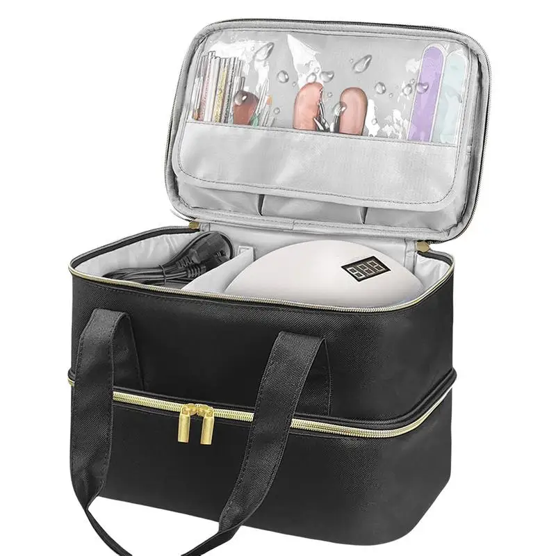 

Nail Polish Organizer Bag With Sturdy Handles Double Layer Nail Kit Organizer Holds 40 Bottles Nail Polish & 1 Nail Lamp