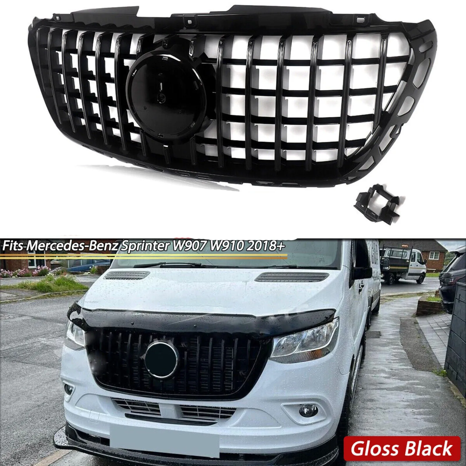 Gloss Black Front Bumper Racing Grille For Mercedes Sprinter 1500 2500 3500 W907 2018+