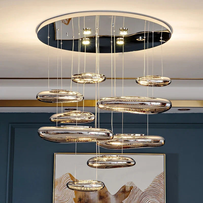 

Modern Luxury Led Ceiling Chandelier Lighting Living Room Stair Villa Lustre Cobblestone Pendant Lights Home Decor Hanging Lamps