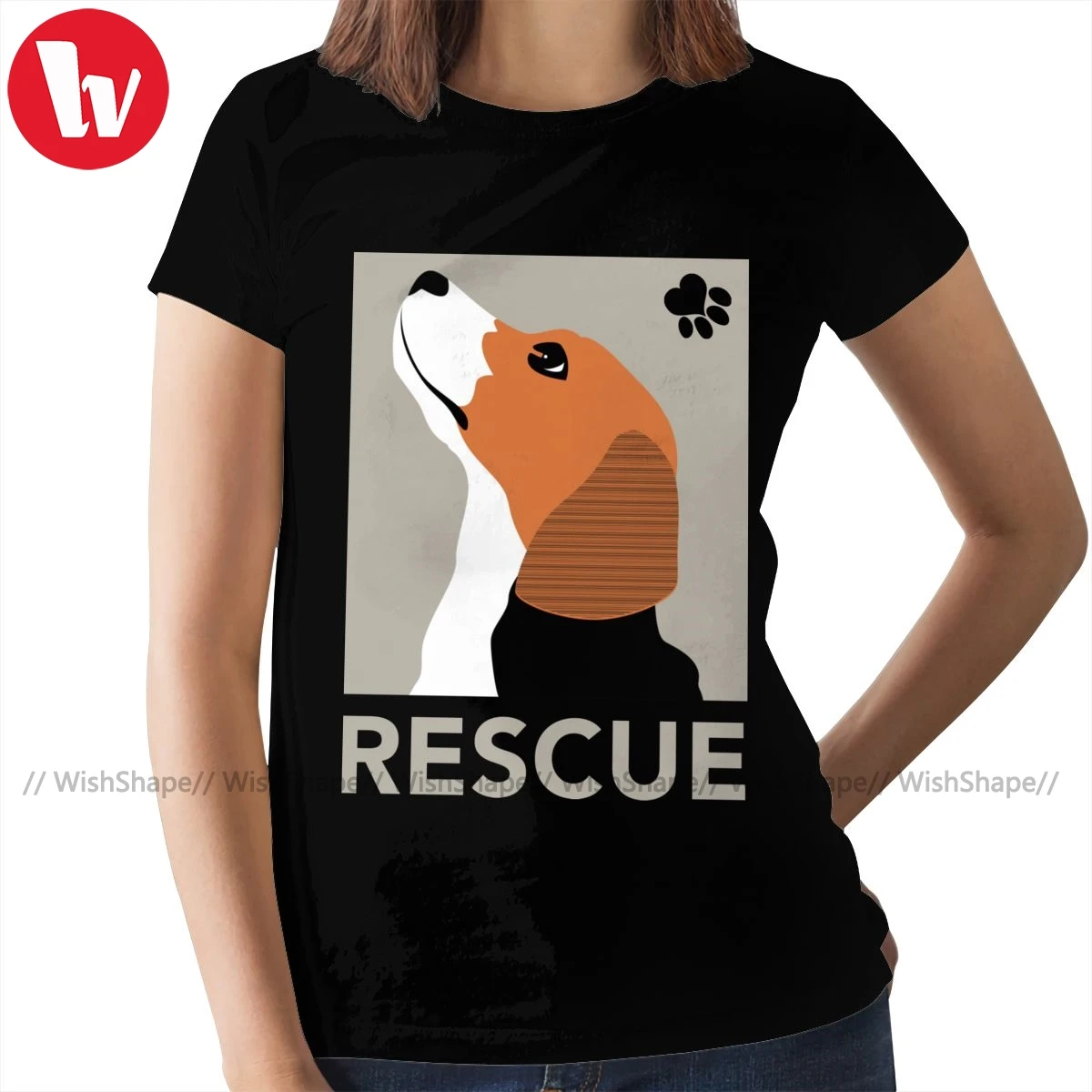 Beagle Puppy T-Shirt Rescue Beagle T Shirt Black Simple Women tshirt OverSize Cotton Ladies Tee Shirt