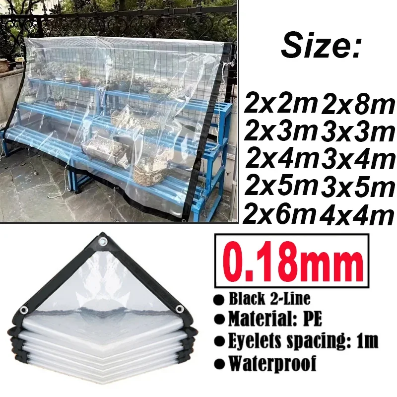 Thicken Transparent Waterproof Tarpaulin for Garden, Rainproof,Clear Poly Tarp, Plant Cover, Insulation Shed Cloth with Grommets