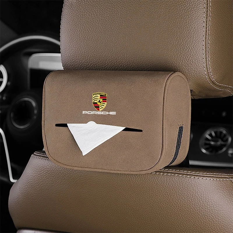 Car Interior Tissue Bag Seat Back Tissue Box For Porsche Cayenne Panamera Macan 911 718 Taycan Boxster Cayman 918 Auto Accessory