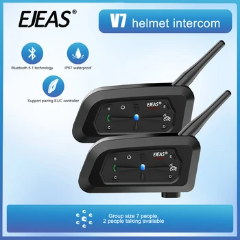 1/2Pcs EJEAS V7 Motorcycle Helmet Bluetooth Intercom Headset Quick Pair Interphone BT5.1 For 7 Riders 700M IP65 Waterproof