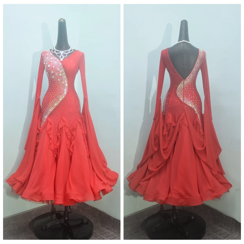 

Women ballroom dance dress Standard Dance Dress ballroom dress for Competition modern dance Costume red ABCDance Store