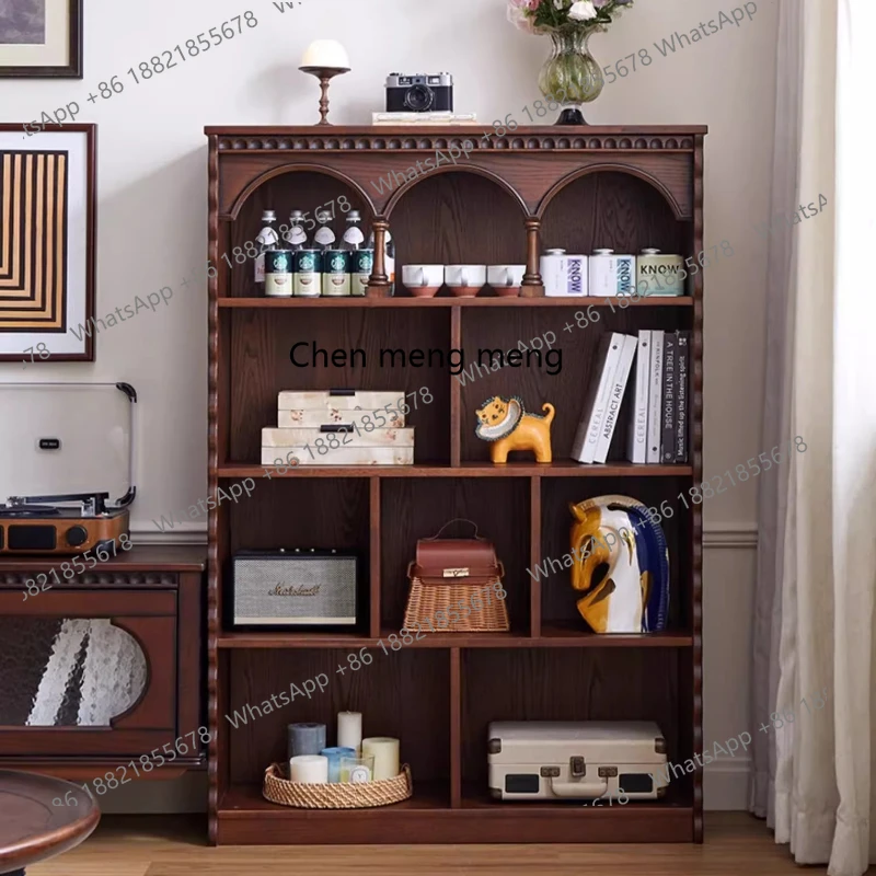 

Retro bookcase shelf living room solid wood French display cabinet floor to wall antique locker