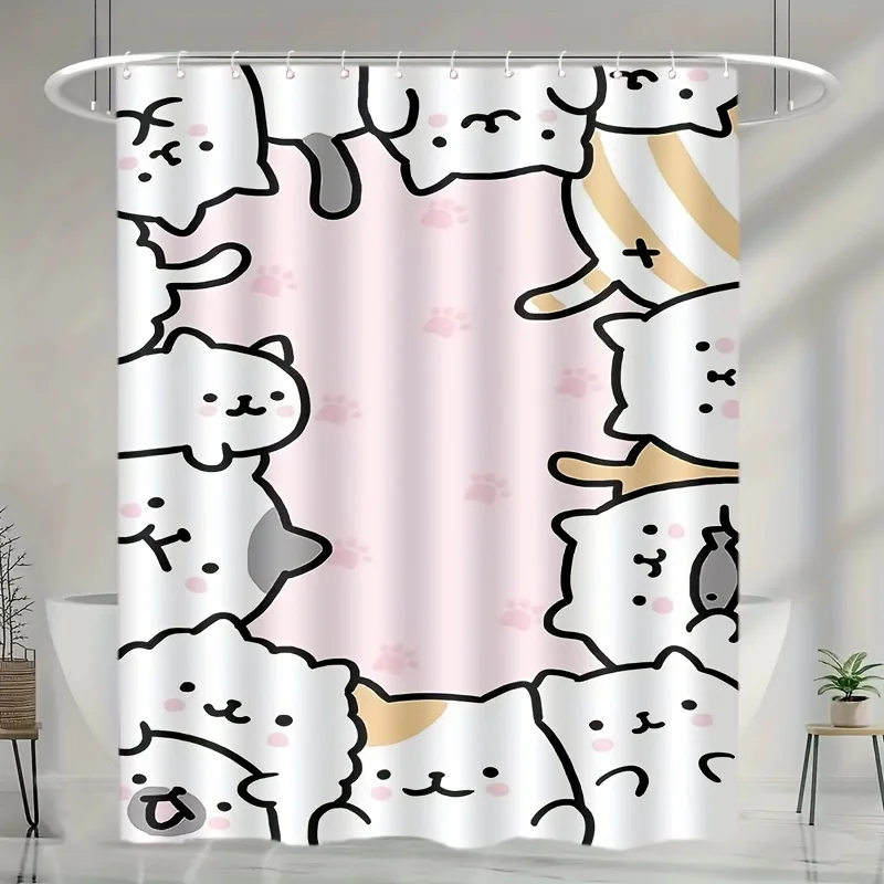 

Kawaii Cat Shower Curtain Liner Cute Animal Pet Bathroom Decor Curtain for Shower Use 90x180cm Waterproof