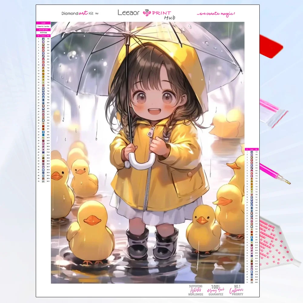 

Мультяшная Милая алмазная живопись маленькая девочка и утка держит Зонт полная фотография Набор для вышивки крестиком мозаичная вышивка домашний подарок