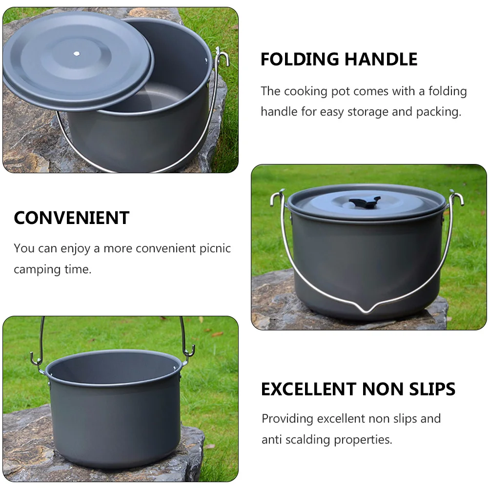 

Camping Pot Outdoor Tableware Accessories Lightweight Picnic Hanging Pot Large Capacity Aluminum Alloy Foldable Handle Campfire