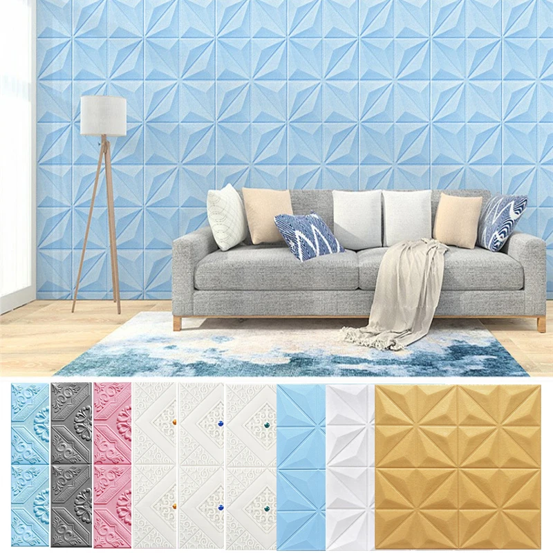 70X70cm 3D Foam Stereo Wall Sticker Self-Adhesive DIY Waterproof Foam Wallpaper Kitchen Roof Ceiling Background Wall Decoration