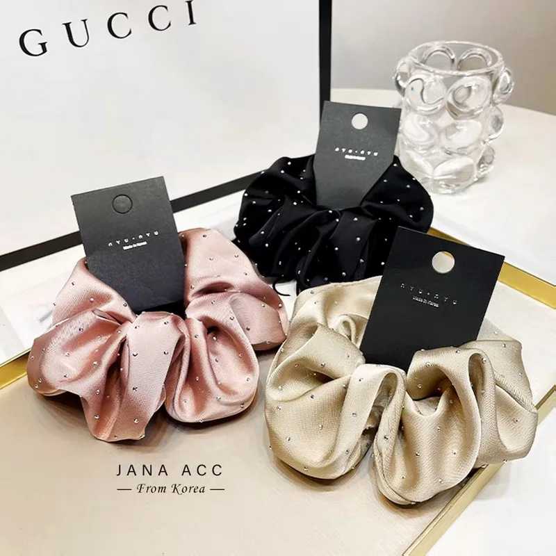 2023 moda damska Silk Scrunchie z dżetów elastyczna gumka do wlosow jedwabna dla kobiet gumki jedwabne do wlosow dziewczyny frotki do wlosow duże Balck gumka do włosów scrunchie akcesoria