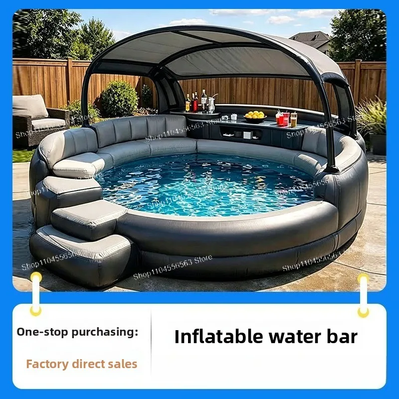 Custom Inflatable Water Bar Dining Bar with Mesh Swimming Pool Sofa Magic Carpet Floating Party Dining Table Rest Bed withAwning