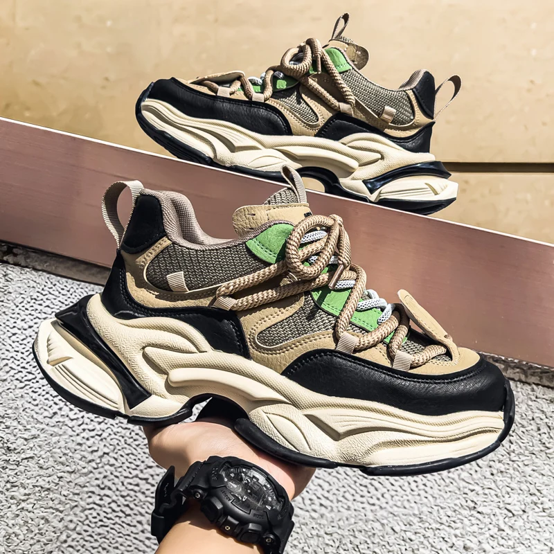

Модная сетчатая резиновая противоскользящая мужская обувь, осень 2024, новая мужская повседневная обувь, уличные легкие дышащие кроссовки для бега на толстой подошве