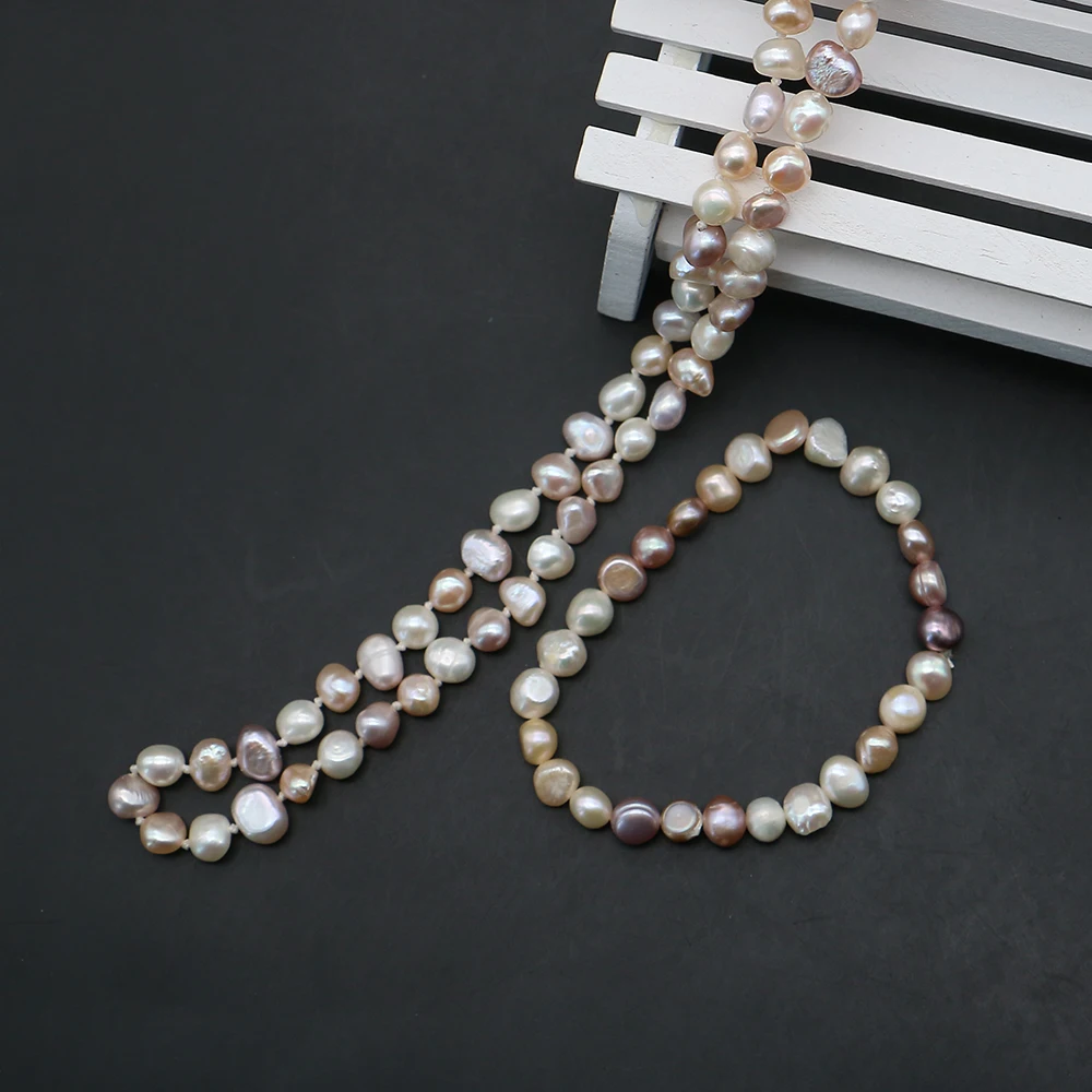 

Colorful Irregular Natural Freshwater Pearl Necklace And Bracelet Jewelry Sets With Silver Flower Shape Clasp Accessory 6-7mm