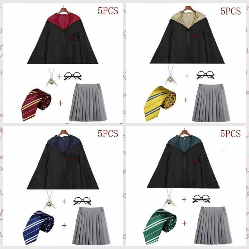 Conjunto de Navidad Hermione Granger, bata de Cosplay, capa, corbata, bufanda, varita, gafas, falda de Gryffindor, suéter, accesorios de regalo