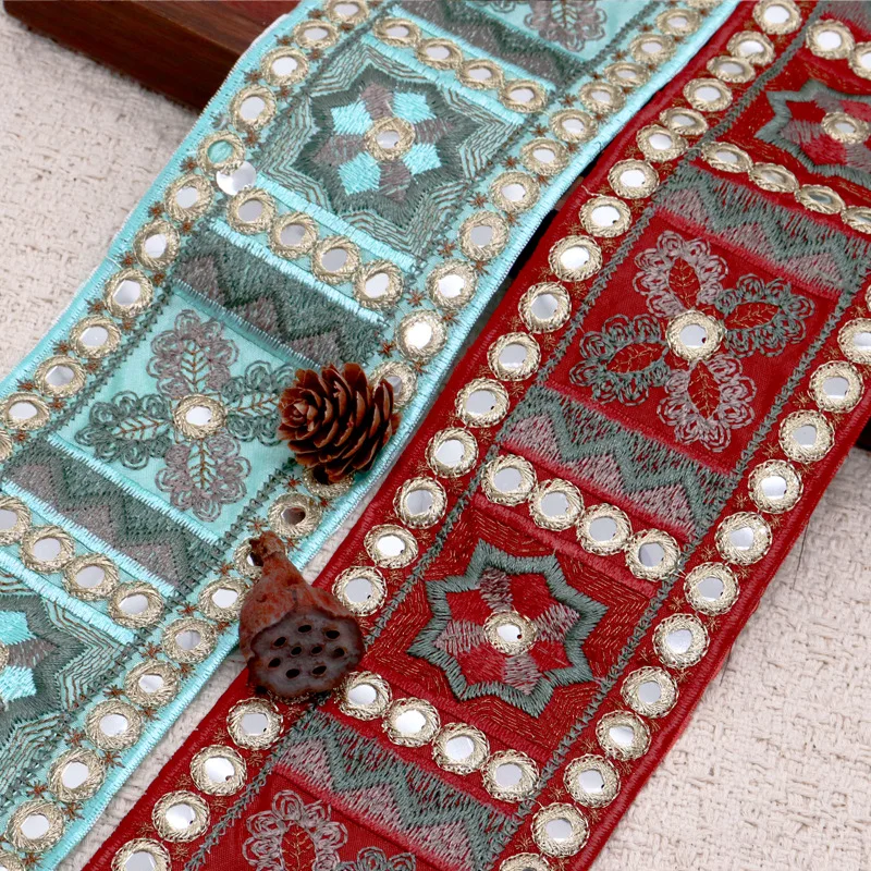 10 Yards Retro Embroidery Sequin Ribbon Ethnic Style Clothes Cuff Hanfu Garment Dress Lace Trimming Decor DIY Sewing Accessories