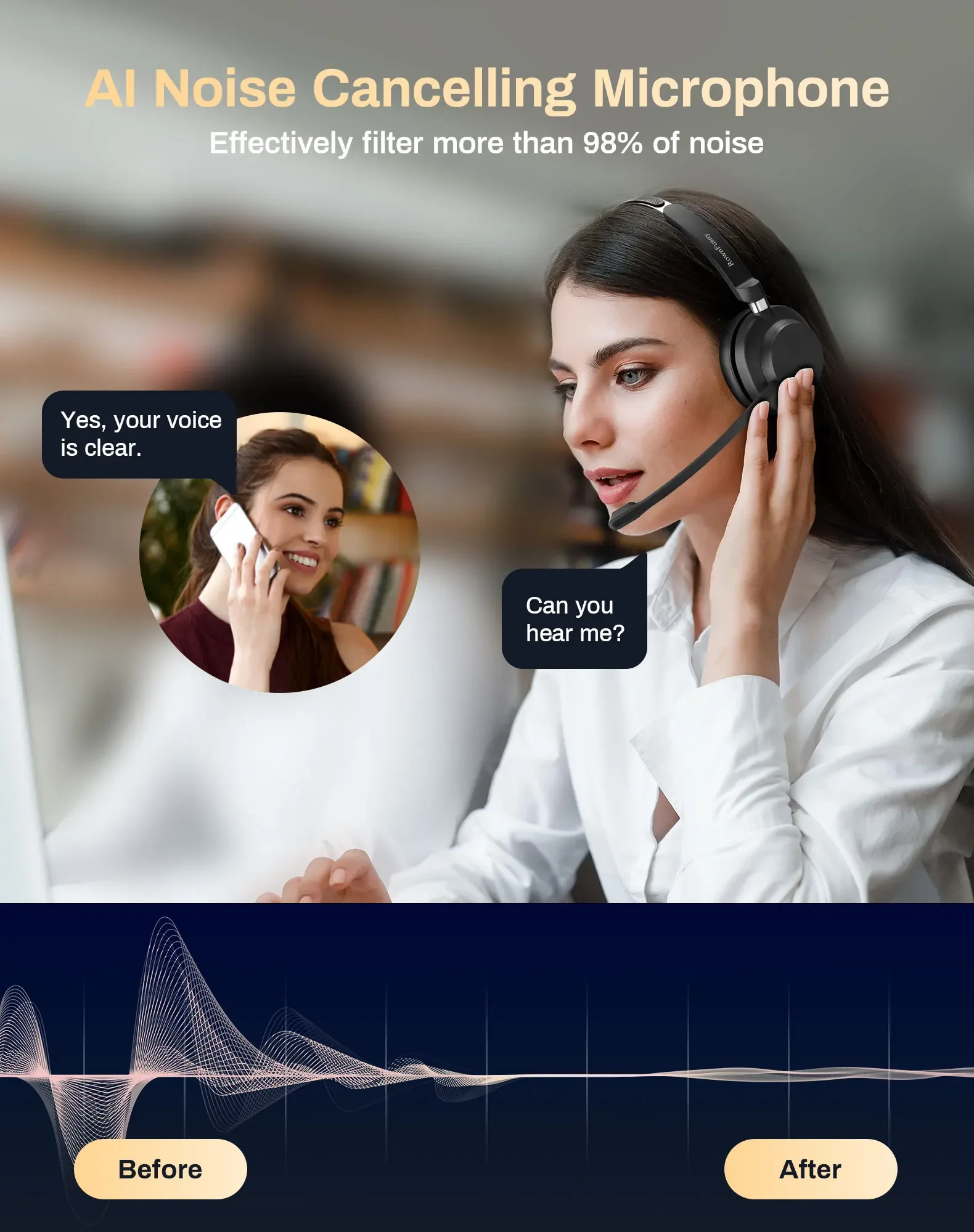 RownFusny USB Headset with Mic for PC Laptop Noise Reduction Wired Headphones in-Line Volume Control Call Answer Button R01S