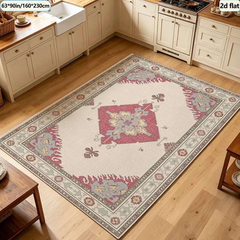 Vintage Bohemian Red Diamond Geometric Carpet Flooring Square Area Rug Non‑Slip Washable Floor Carpet for Indoor Home Office