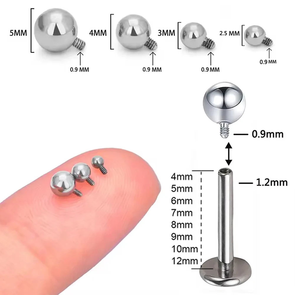 2/10/50/100PCS Wholesale ASTM F136 Titanium Labret Lip Stud Earrings Piercing Body Jewelry Internally Threaded Ball Nose Nail