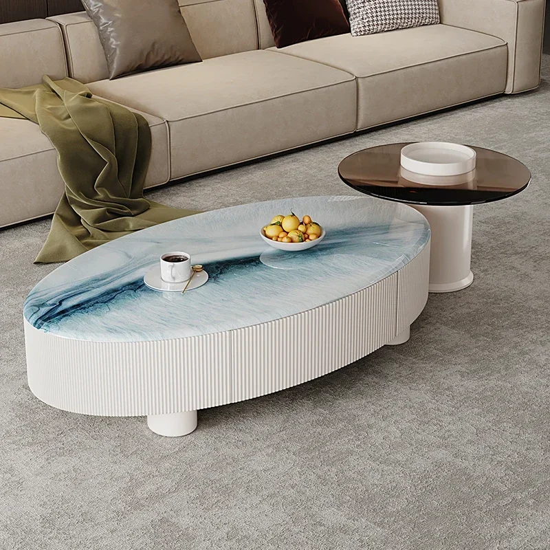Storage Coffee Tables Simple Luxury Aesthetic Oval Nordic Coffee Table Glamour Premium Marble Cabeceros Living Room Furniture