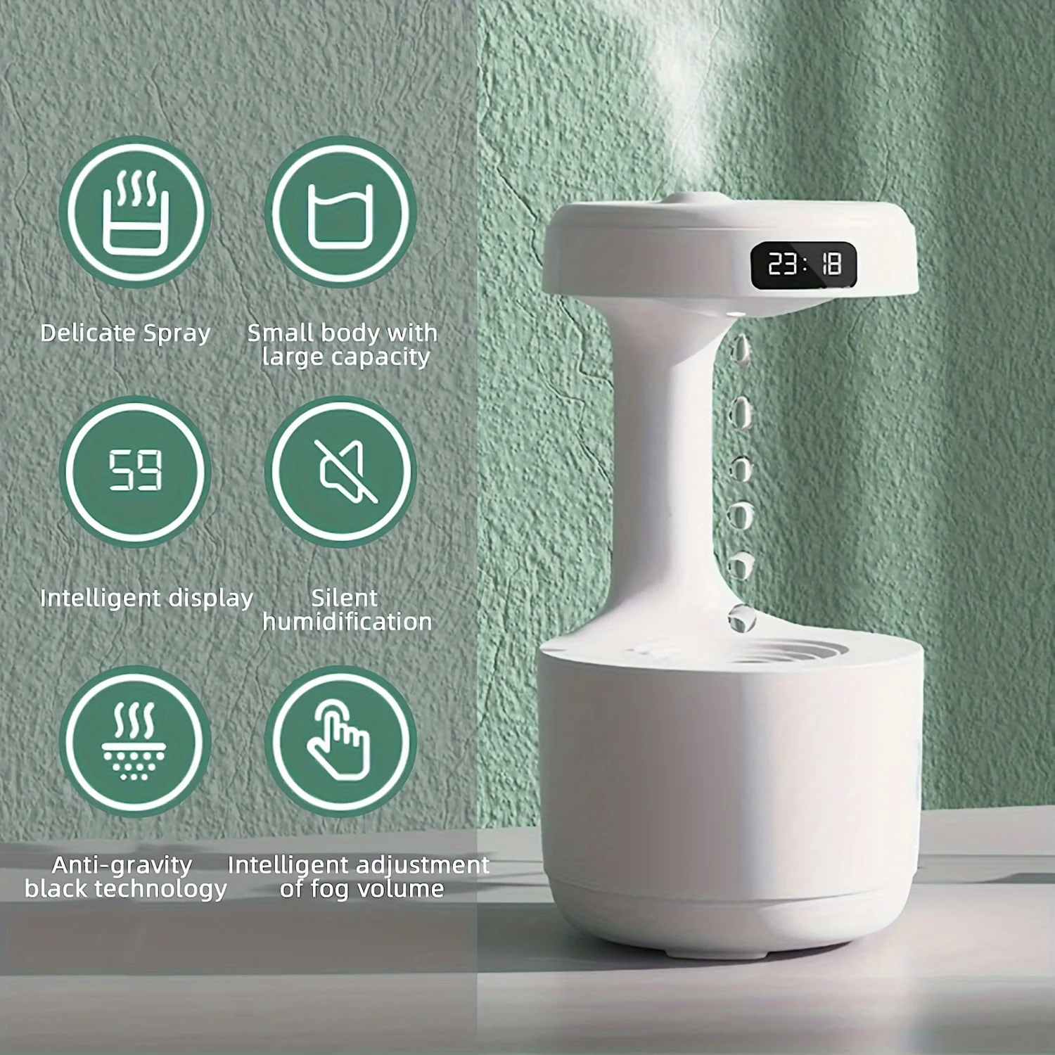 

Многофункциональный антигравитационный увлажнитель для ароматерапии с часами, ночником и орнаментом - улучшите атмосферу A