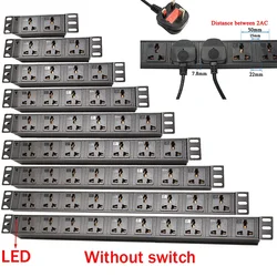 PDU power strip Rack Wall Mount household office socket 2/3/4/5/6/7/8/9/10 Ways Universal Outlets adapter LED 2m Cord