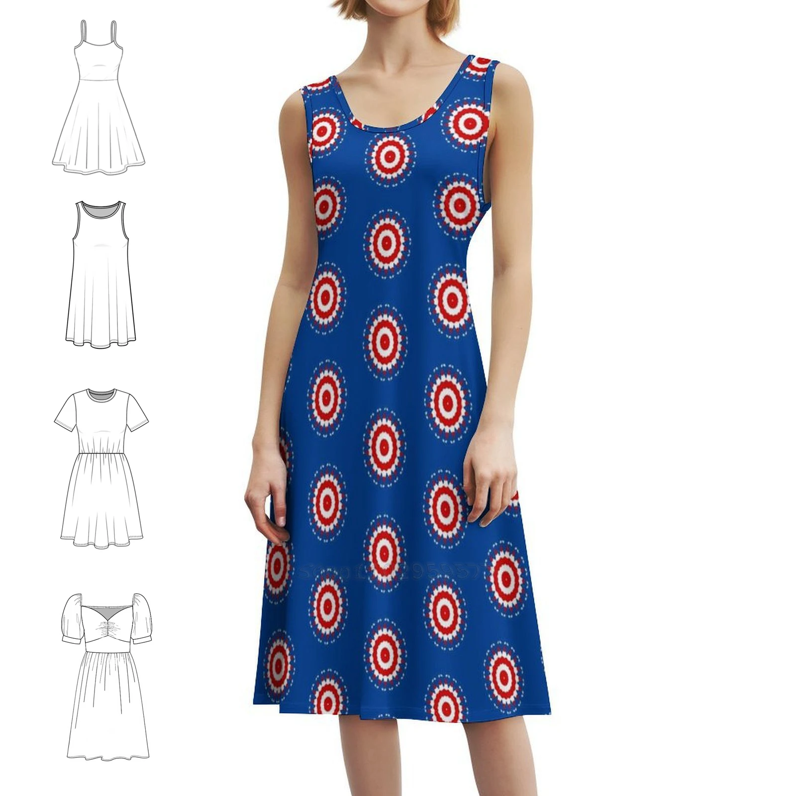 Patriotic Star Women's Elegant Party Dress A-Line Dress With Short/Long/Sleeveless Options Patriotic Star Red White Blue Star
