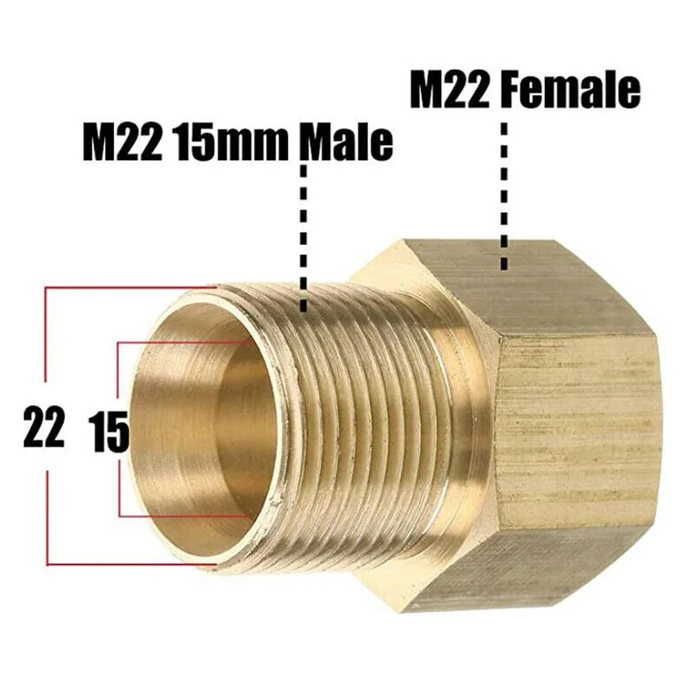 High Pressure Cleaner Car Washer Fitting Adapter M22 15mm Male Thread To M22 14mm Female Metric Adapter Pressure Washer Brass