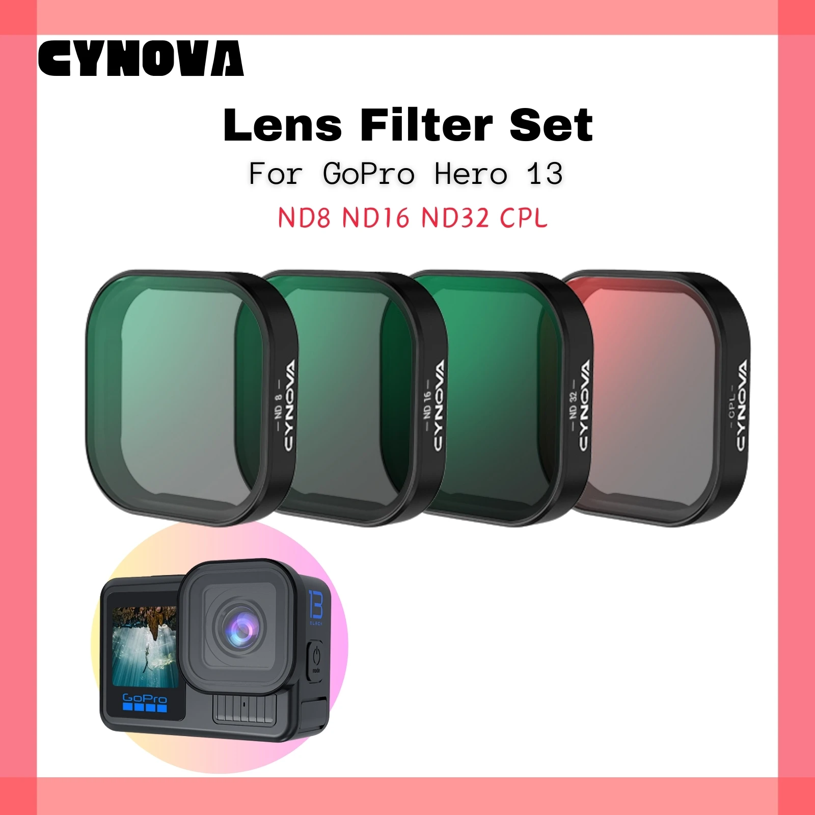 CYNOVA For GoPro Hero 13 Lens Filter ND8 ND16 ND32 CPL Filters Set Cinematic Motion Blur For Go Pro Hero 13 Accessories