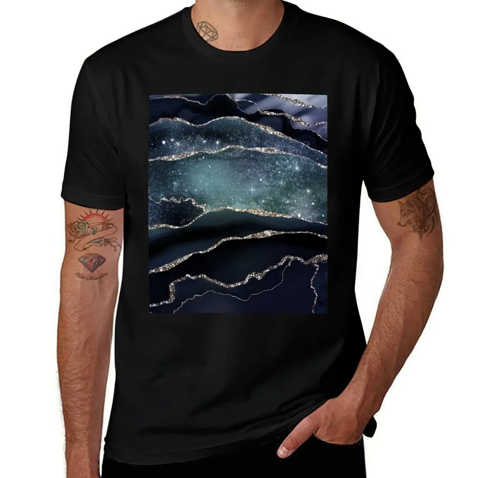 Glamour Night Black Milky Way Faux Marble Galaxy T-Shirt Louboutins Personalized t-shirt mens plain t shirts