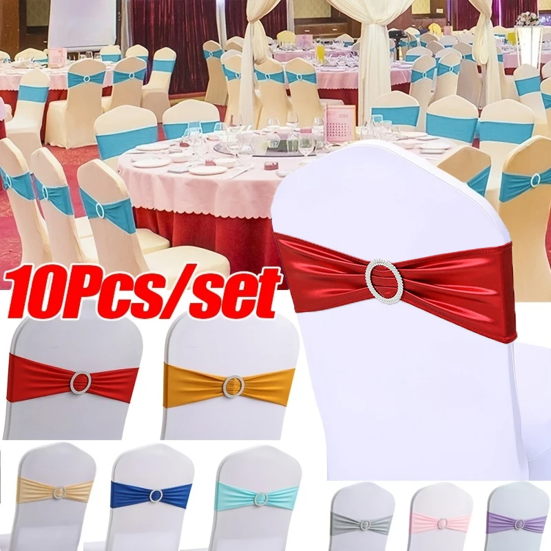 10pcs/Set Chair Back Flower Stretch Chair Back Knot Bow Back Wedding Chair Accessories Party Chair Cover Band With Buckle Slider