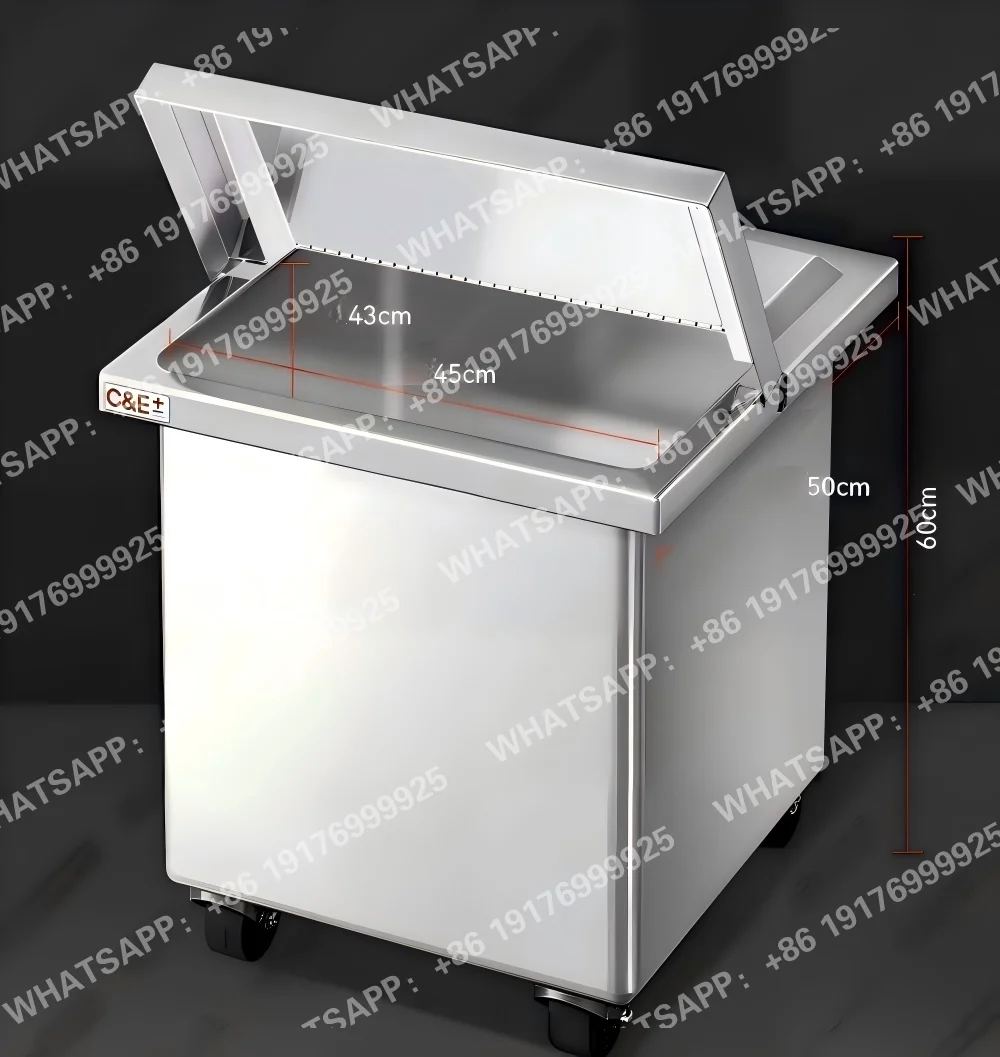Stainless Steel Silver Flour Cart Used in Restaurant Canteen Lid Rice Jar Ingredient Storage with Movable Wheels