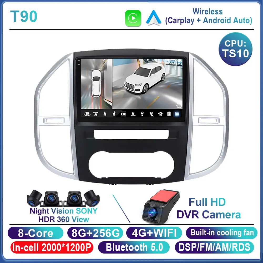 Android 15 Carplay Auto Autoradio voor Mercedes Benz Vito 3 W447 2014-2020 Navigatie Multimedia Videospeler Stereo Head Unit BT