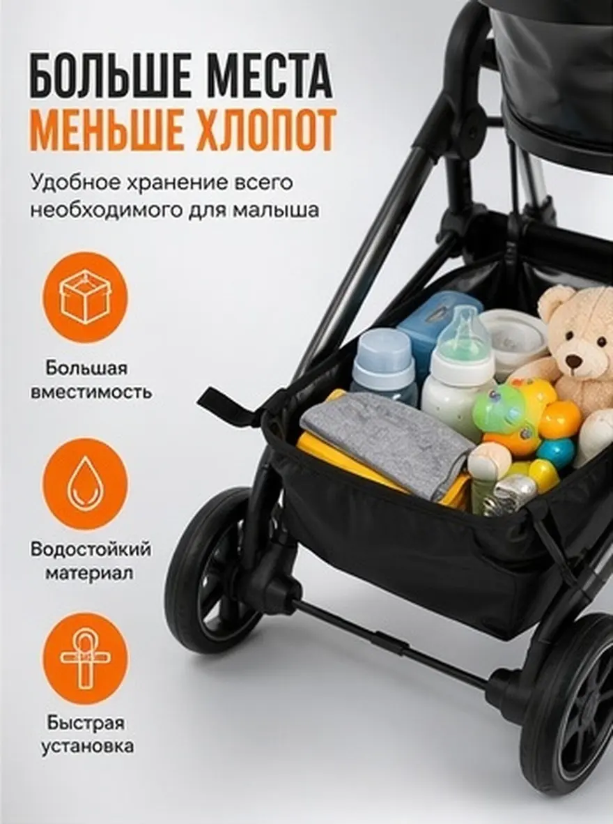 Stroller Bottom Basket Organizer Bag Large Capacity Heavy Duty Waterproof Storage for Baby Essentials Under Stroller Hanging