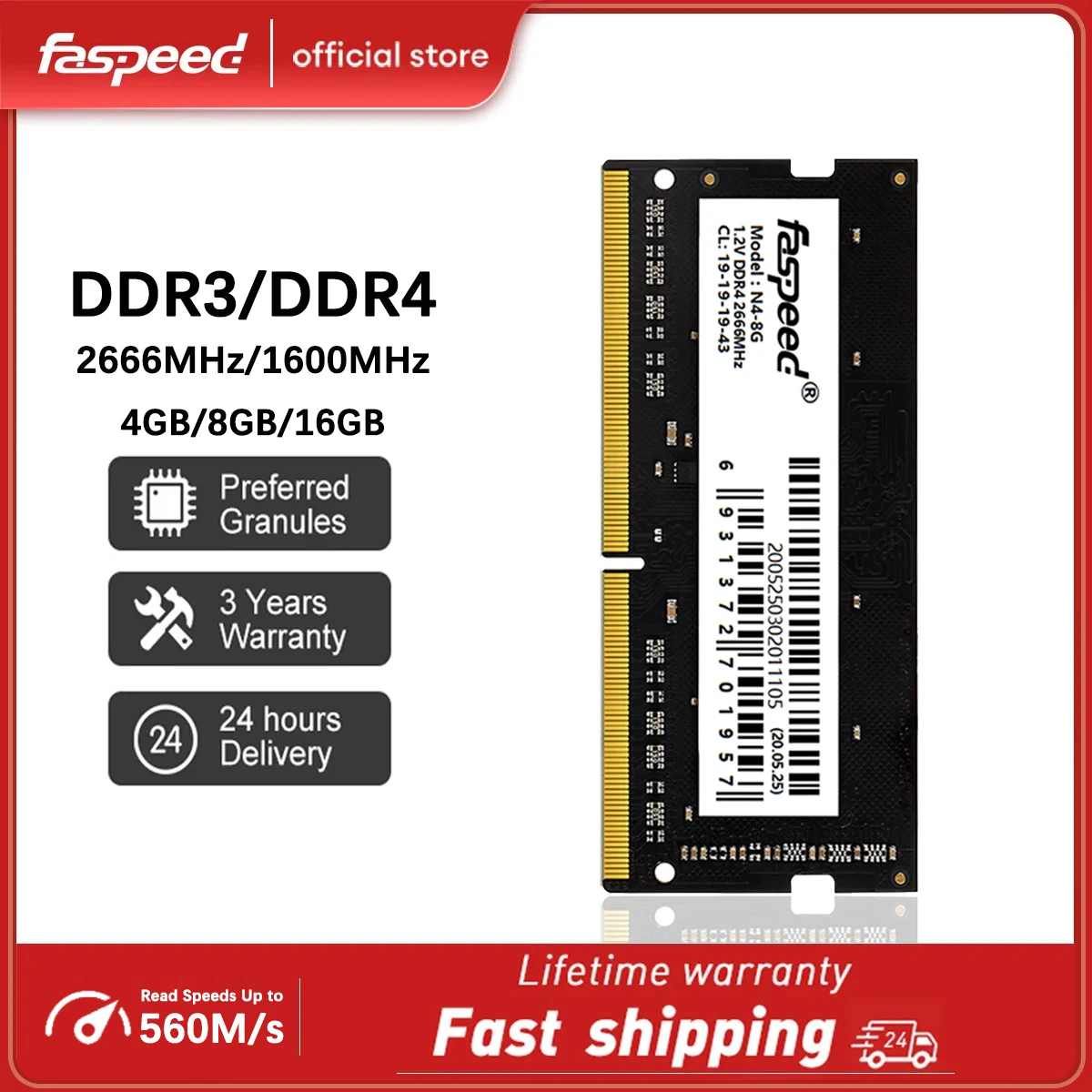 

Faspeed Memoria Ram DDR3 8GB 4GB 16GB DDR4 Ram 2666MHz 1600MHz 1333MHz 2400MHz Sodimm Notebook High Performance Laptop Memory