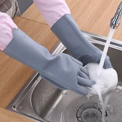 1Pair Dishwashing Cleaning Gloves Magic Silicone Rubber Dish Washing Glove for Household Scrubber Kitchen Clean Tool Scrub