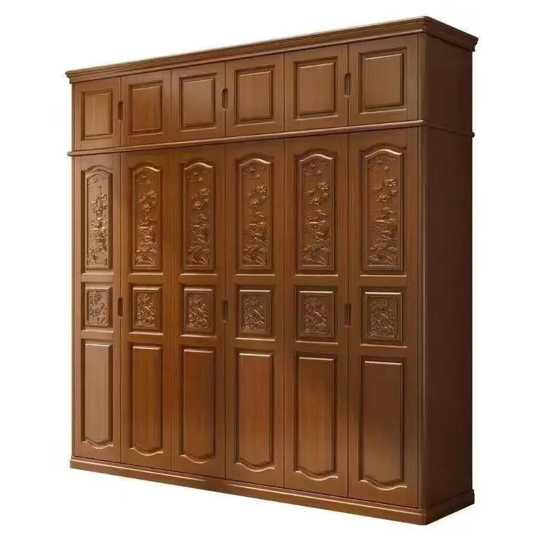 

New Chinese rubber wood, carved solid wood, multiple logs, simple wardrobe