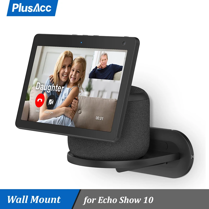 حامل PlusAcc لـ Echo Show 10 مثبت على الحائط مع حامل ملحقات مكبر الصوت المدمج لإدارة الكابلات وتوفير المساحة