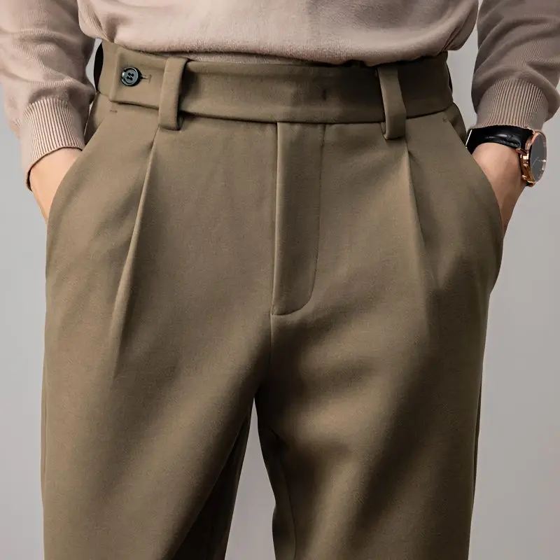 

Brown Heavy Duty Woolen Straight Casual Brushed Pants Men High Quality Korean Business Work Trousers