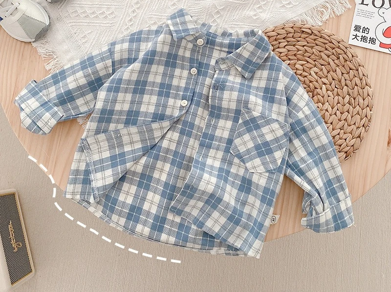 Children's Checkered Shirt for Boys and Girls Spring and Autumn Clothing Korean Long Sleeved Shirt Kids Fashion Clothes