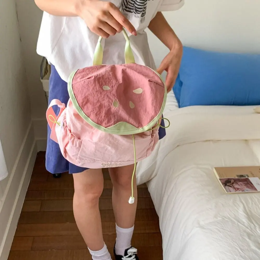 

Korean Style Outdoor Drawstring Backpack Travel Waterproof Fruit Nylon Backpack Commute Dopamine Color Hiking Shoulder Bag Girls