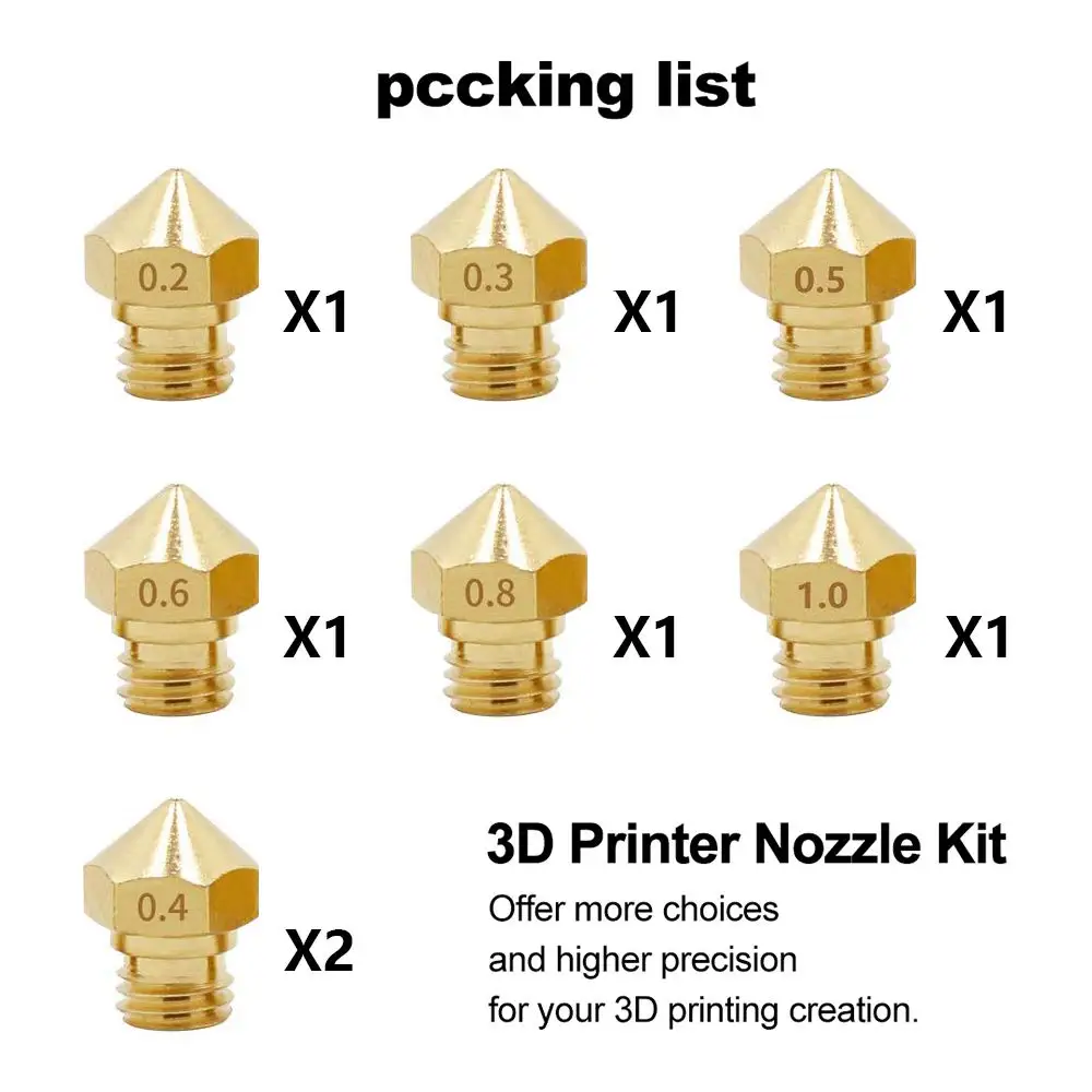 8 Pcs MK10 Nozzles 3D Printer Nozzles M7 Thread Extruder Hotend Nozzle for 1.75mm Filament 3D Printer Wanhao Duplicator 2