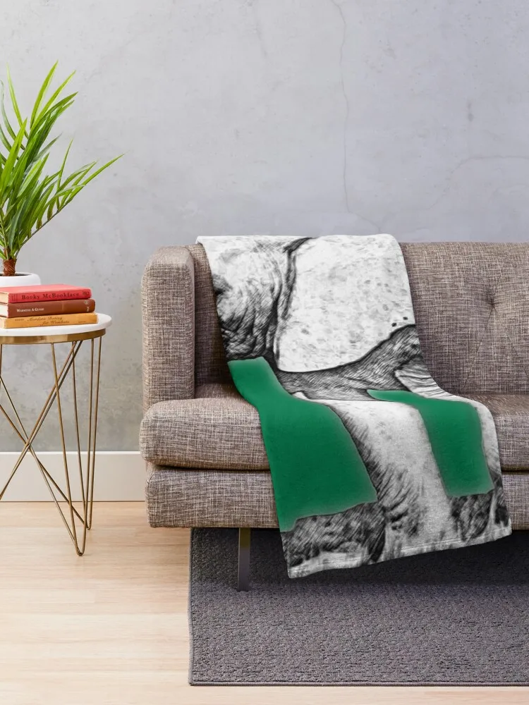 Elephant pencil sketch on green background - Art Print Throw Blanket Thins Giant Sofa valentine gift ideas Picnic Blankets