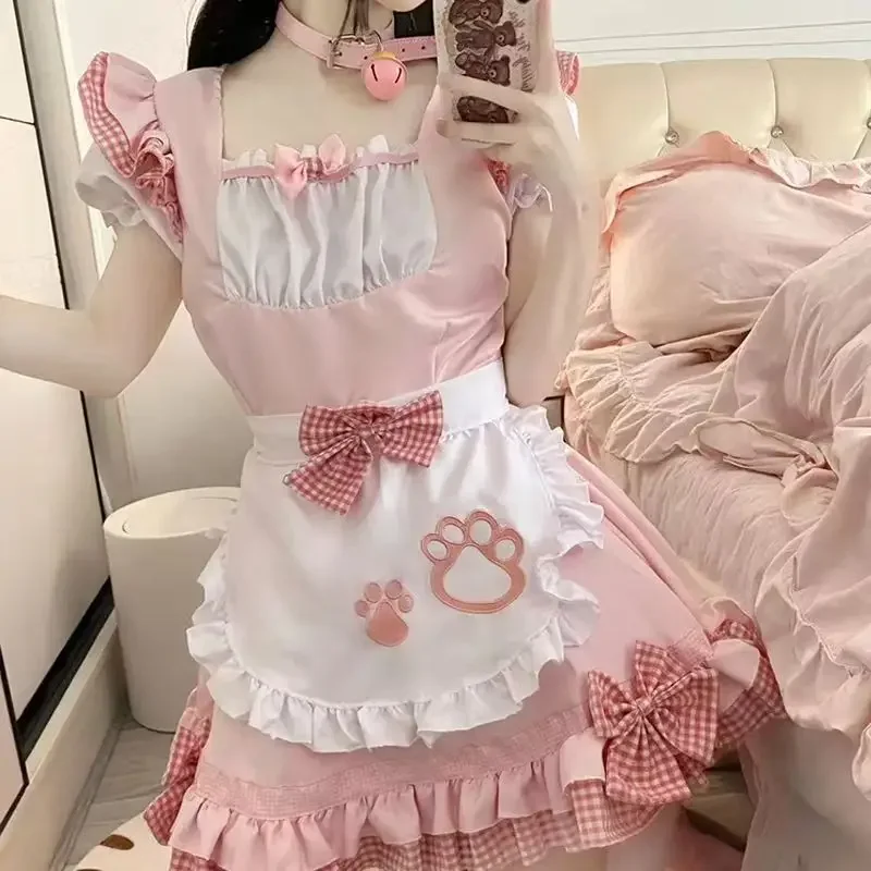 Women Maid Outfit Lolita Cosplay Cute Sexy Erotic Kawaii Cafe Costume Black White Men Uniform Apron Dress Cute Bowknot Costumes