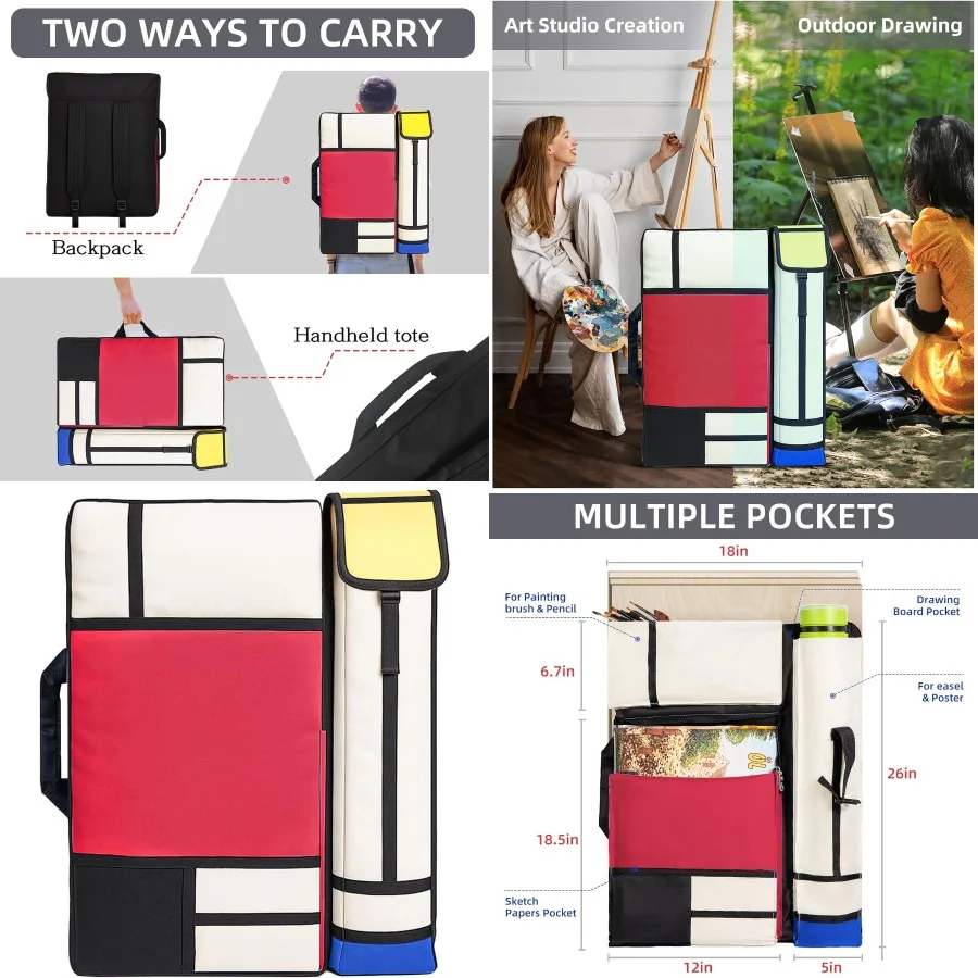 JJRING Custodia per portafoglio artistico Zaino per portafoglio per artisti in tela per grandi cartoni da esterno, contiene poster, stampe, pennelli Artwo