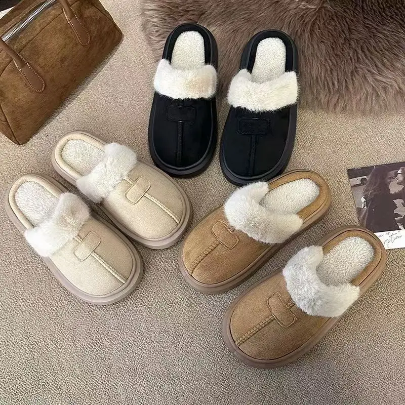 

Winter plush slippers for women suitable for indoor use thick sole lightweight anti-slip comfortable and casual cotton shoes