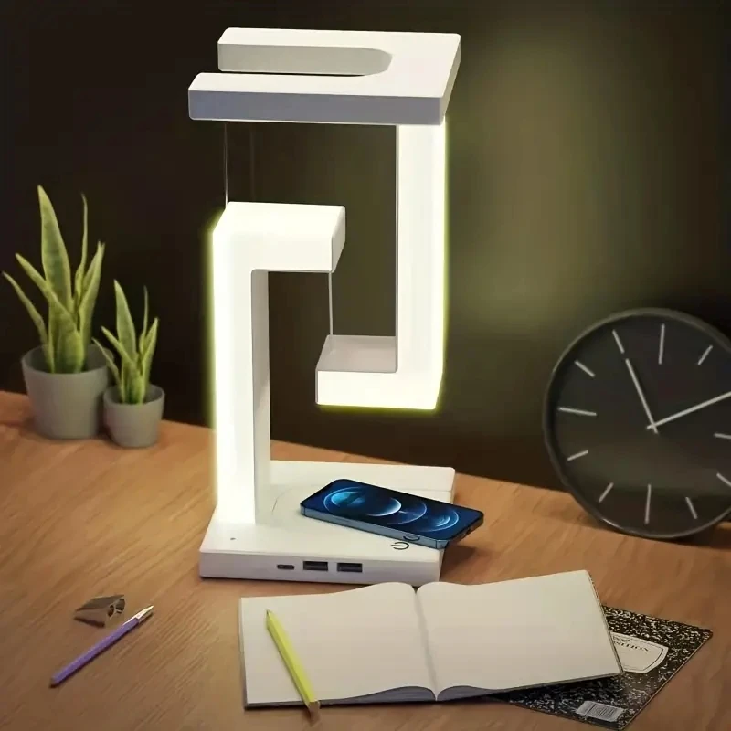LED Suspended Anti-gravity Night Light with 10W WirelessCharger,Bedroom Bedside Home Creative Design LED Levitating Table Lamp
